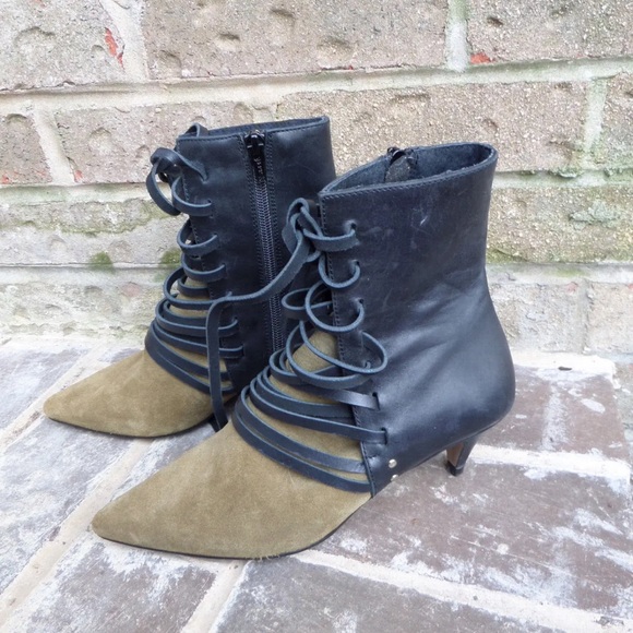 Women's Free People Black & Green Leather Lace up Booties Sz 7 / 36 - Picture 6 of 6